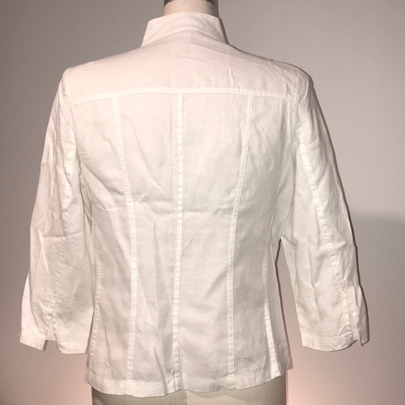 MERONA off white linen button up blouse 3/4 sleeve - Picture 4 of 7